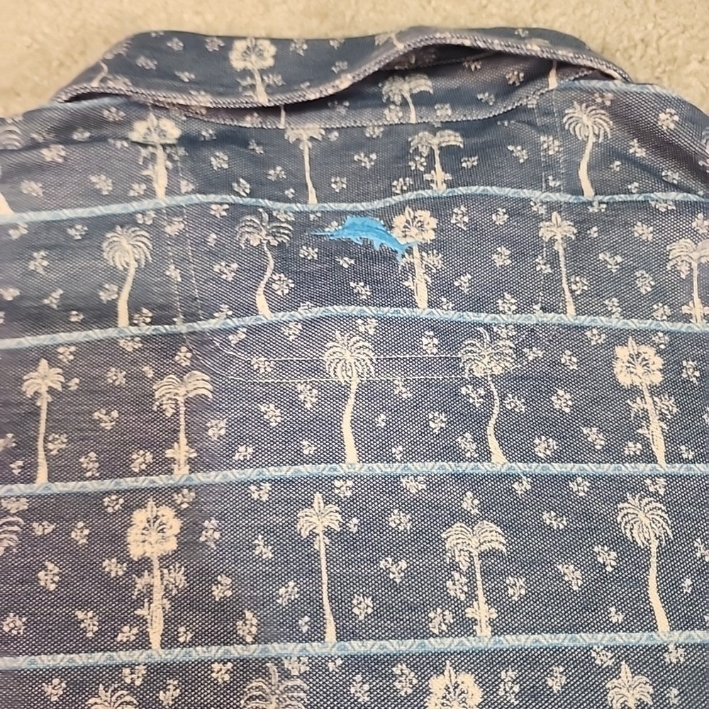 Tommy Bahama IslandZone Mens Large Blue Palm Tree Stripe Supima Cotton Shirt - Picture 7 of 8